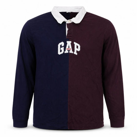 GAP Men’s XL Navy Burgundy Colourblock Long Sleeve Logo Polo Shirt