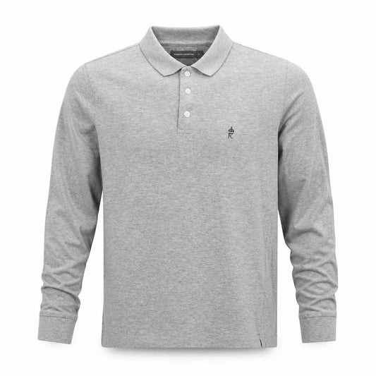 French Connection Men’s Grey S Long Sleeve Cotton Logo Polo Shirt