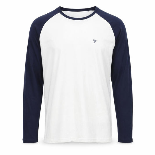 Fluid Mens XL White Navy Raglan Long Sleeve Colourblock T-Shirt