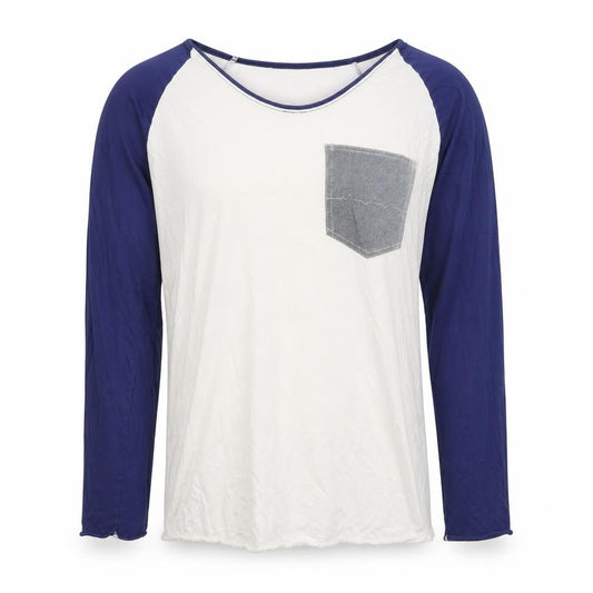 Nana Judy Men’s Large White Blue Raglan Long Sleeve Pocket T-Shirt