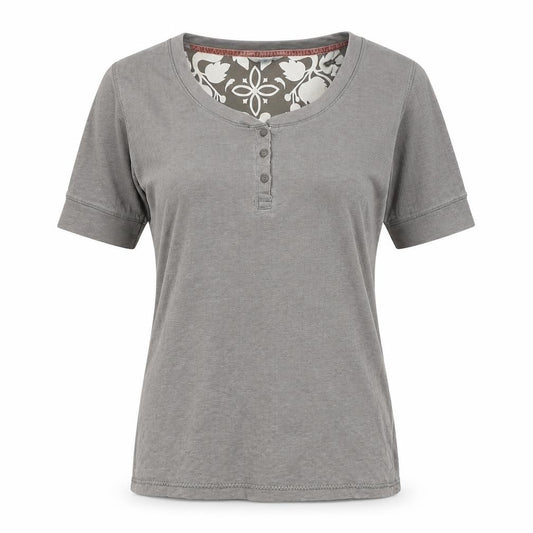 st face Women Grey Size 10 Ribbed Henley 3/4 Sleeve T-Shirt