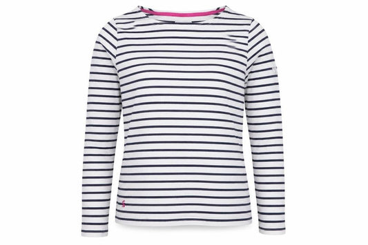 Joules Women’s White Navy Stripe Boat Neck Long Sleeve Top UK 12