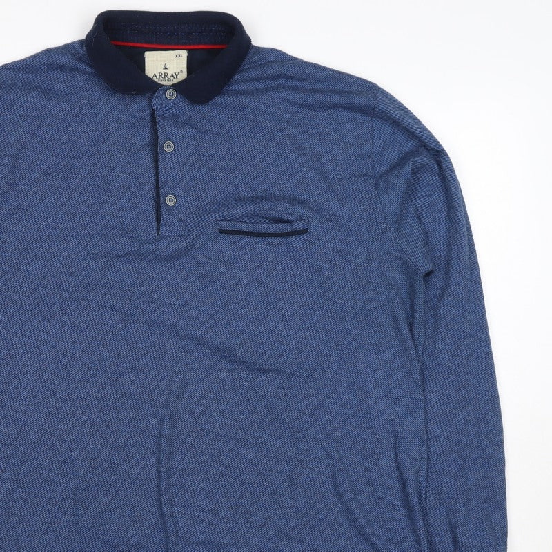 Array Men’s Blue 2XL Long Sleeve Polo Shirt Contrast Trim Pocket