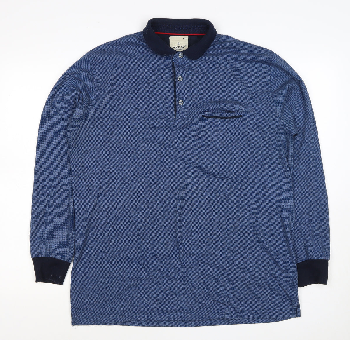 Array Men’s Blue 2XL Long Sleeve Polo Shirt Contrast Trim Pocket