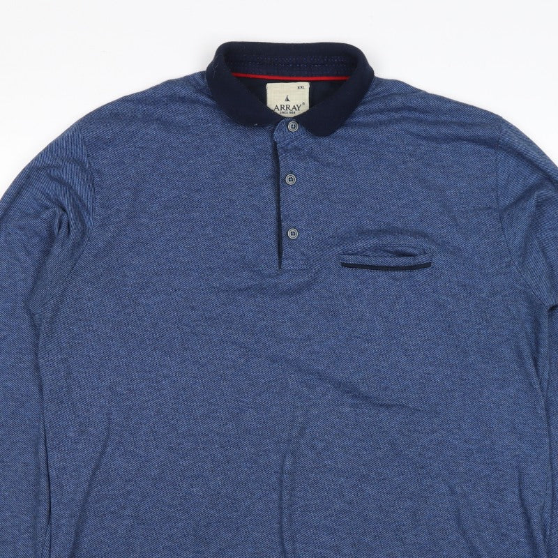 Array Men’s Blue 2XL Long Sleeve Polo Shirt Contrast Trim Pocket