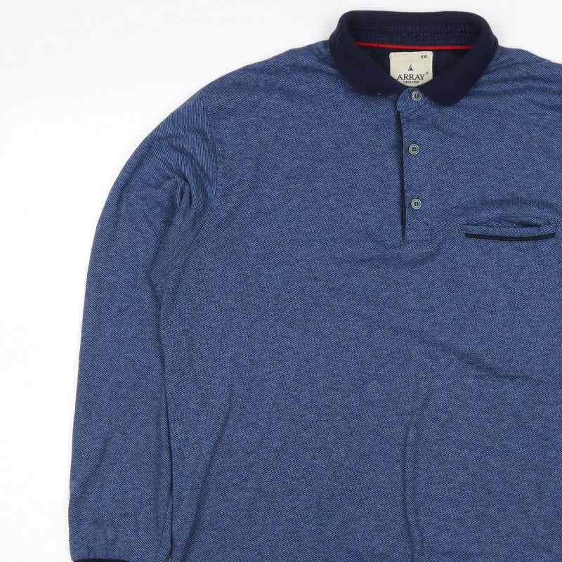 Array Men’s Blue 2XL Long Sleeve Polo Shirt Contrast Trim Pocket