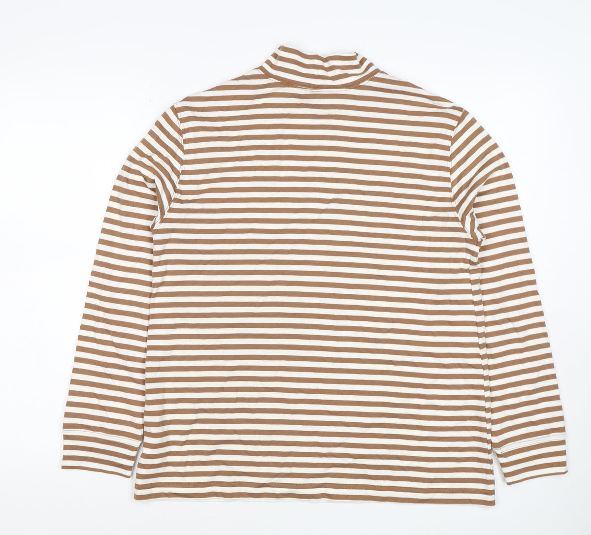 Lands' End Women Brown Stripe S Basic Mock Neck Cotton Jersey Top