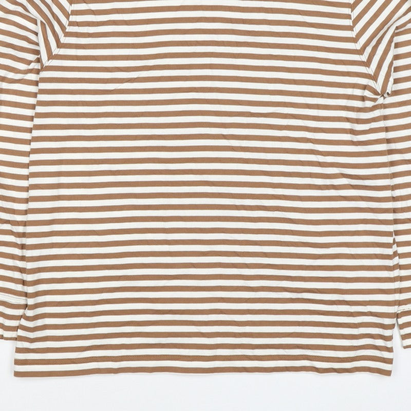 Lands' End Women Brown Stripe S Basic Mock Neck Cotton Jersey Top