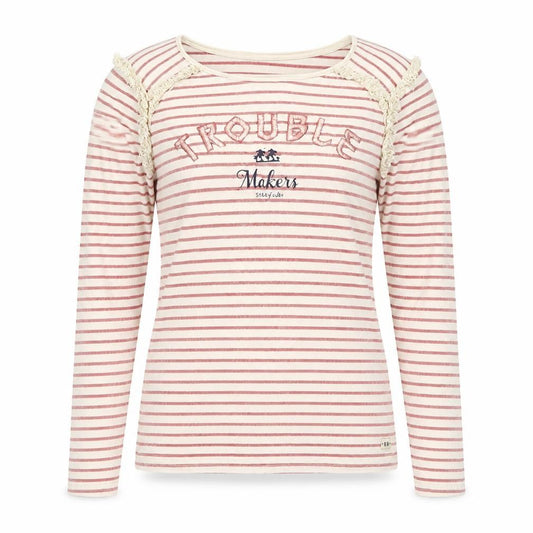 Story Tellers Women Ivory Stripe Basic Crochet Cotton T-Shirt UK 14