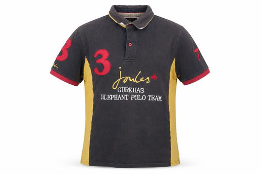 Joules Men’s Grey Yellow Gurkhas Rugby Polo Shirt M Embroidered