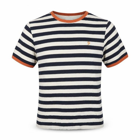 Farah Mens M Navy Ivory Stripe Cotton Crew Neck T-Shirt