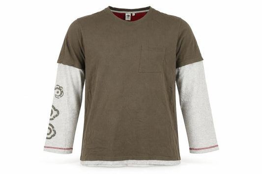 Fat Face Men's Brown XL Layered Long Sleeve Pocket T-Shirt