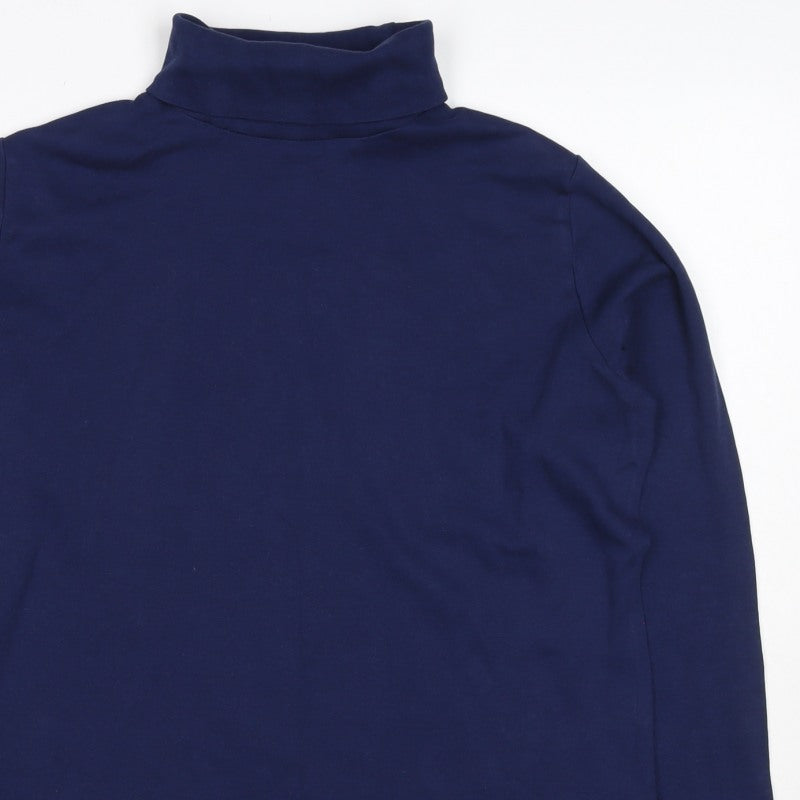 Isle Women’s Blue Size 14 Cotton Roll Neck Long Sleeve Basic Top
