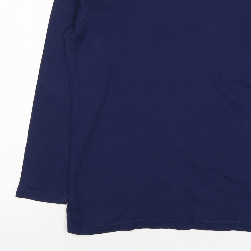 Isle Women’s Blue Size 14 Cotton Roll Neck Long Sleeve Basic Top