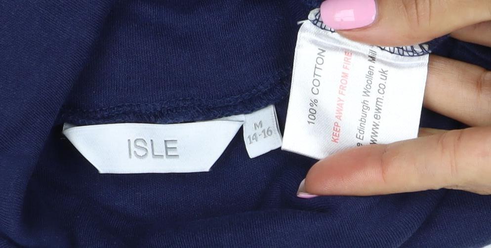 Isle Women’s Blue Size 14 Cotton Roll Neck Long Sleeve Basic Top
