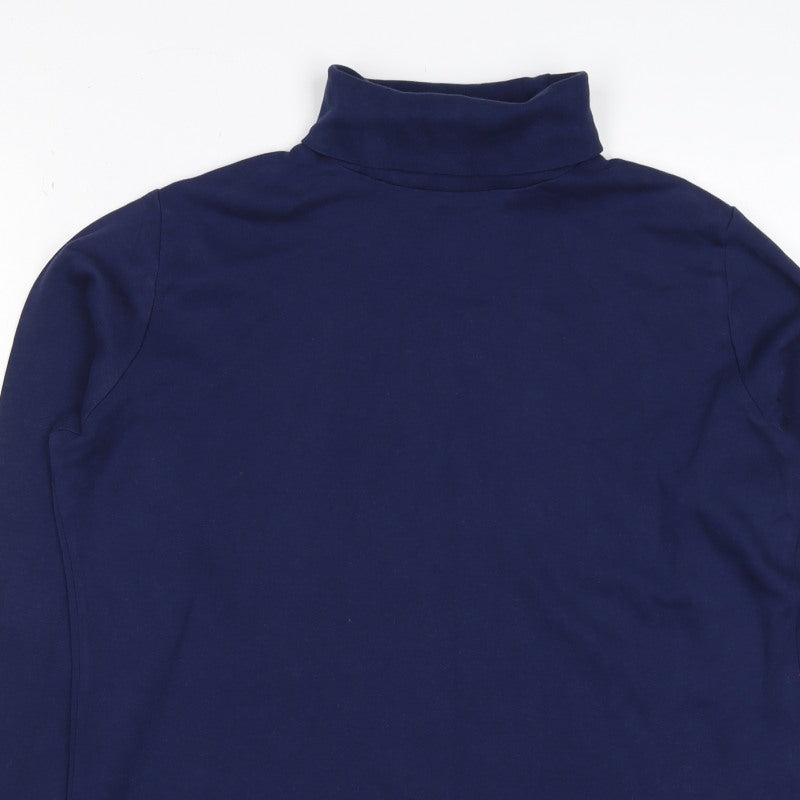 Isle Women’s Blue Size 14 Cotton Roll Neck Long Sleeve Basic Top