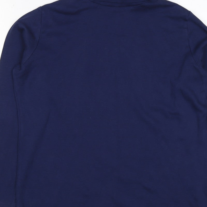 Isle Women’s Blue Size 14 Cotton Roll Neck Long Sleeve Basic Top