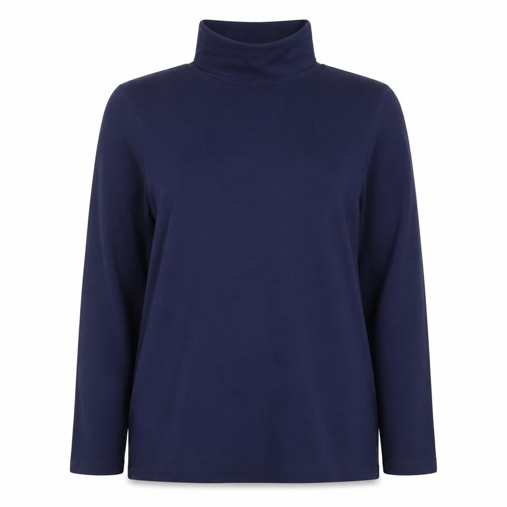 Isle Women’s Blue Size 14 Cotton Roll Neck Long Sleeve Basic Top