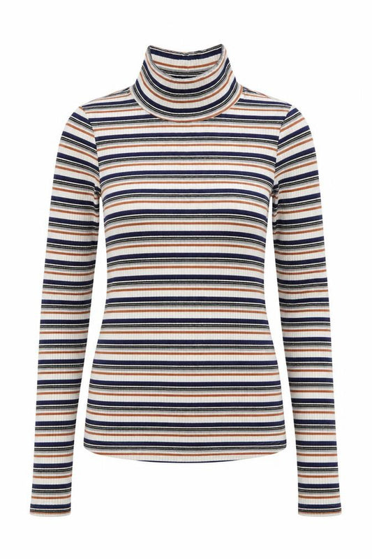 Topshop Women’s Multicoloured UK 8 Ribbed Stripe Mock Neck Long Sleeve Top
