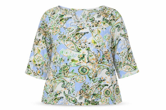 Articapeo Women’s Multicoloured L Paisley Cotton Rhinestone Tunic Blouse