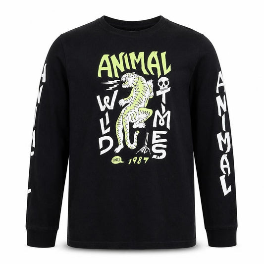 Animal Boys Black 11-12 Years Graphic Long Sleeve T-Shirt