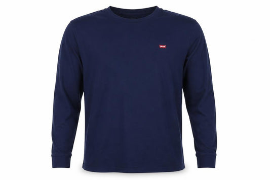 Levi's Men's Blue Large Long Sleeve Logo Crew Neck Cotton T-Shirt