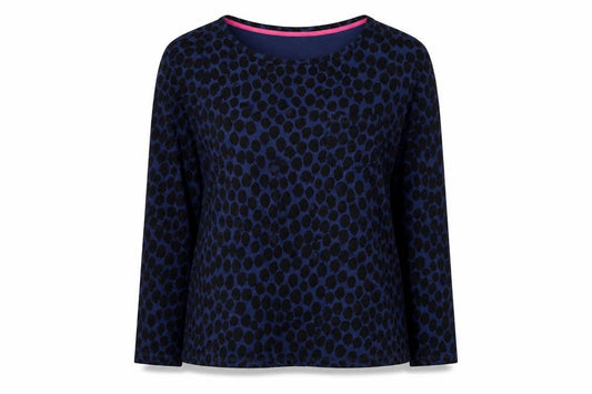 Boden Women’s Blue UK 12 Long Sleeve Jersey Spot Print T-Shirt