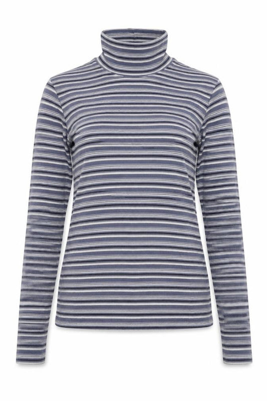 Uniqlo Women Blue Striped S Basic Roll Neck Stretch Long Sleeve T-Shirt