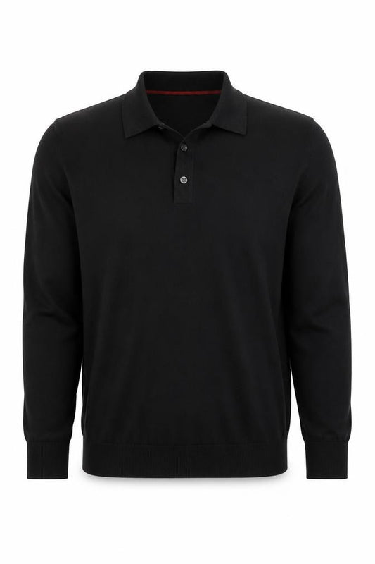 Next Men's Black M Long Sleeve Knit Cotton Blend Polo Shirt