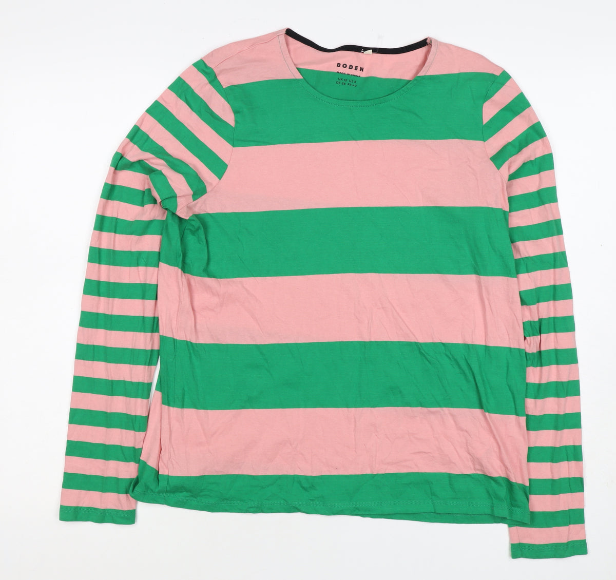 Boden Women's Multicoloured UK 12 Striped Long Sleeve Basic Jersey T-Shirt