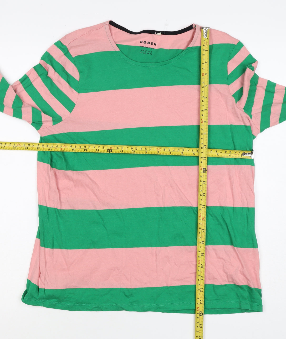 Boden Women's Multicoloured UK 12 Striped Long Sleeve Basic Jersey T-Shirt