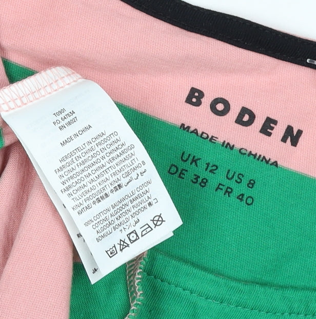 Boden Women's Multicoloured UK 12 Striped Long Sleeve Basic Jersey T-Shirt