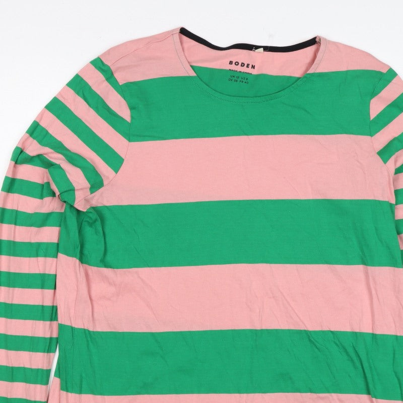 Boden Women's Multicoloured UK 12 Striped Long Sleeve Basic Jersey T-Shirt