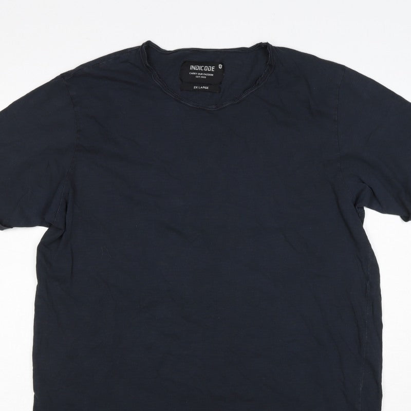 Indicode Men’s Blue 2XL V-Neck Short Sleeve Cotton T-Shirt