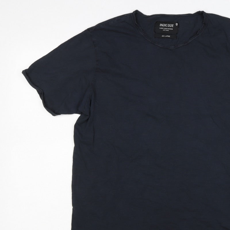 Indicode Men’s Blue 2XL V-Neck Short Sleeve Cotton T-Shirt