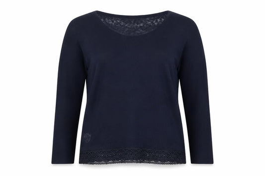Next Women Blue UK 10 Long Sleeve Lace Hem Jersey T-Shirt Top