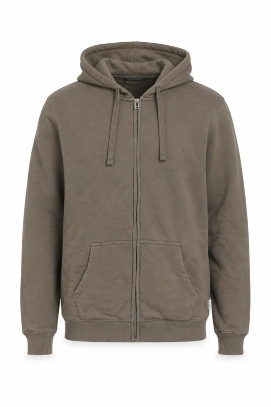 Easy Men's Brown L Full Zip Hooded Fleece Hoodie Pockets