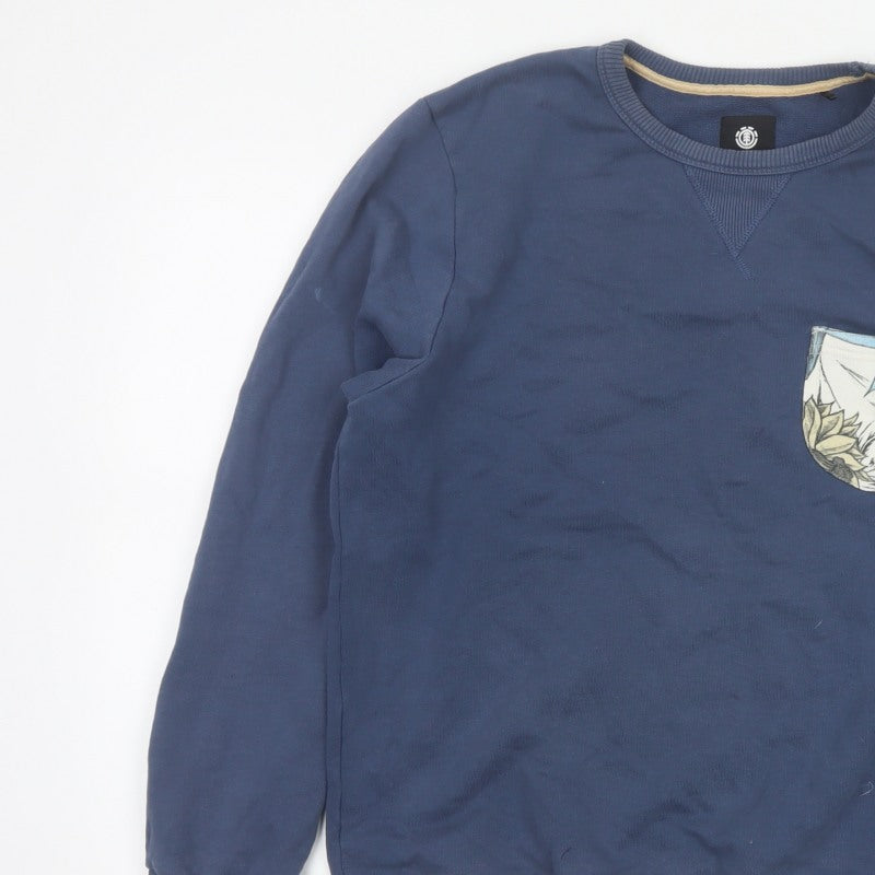Element Unisex Adults Blue M Pullover Sweatshirt Floral Pocket Cotton