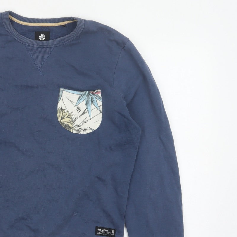 Element Unisex Adults Blue M Pullover Sweatshirt Floral Pocket Cotton
