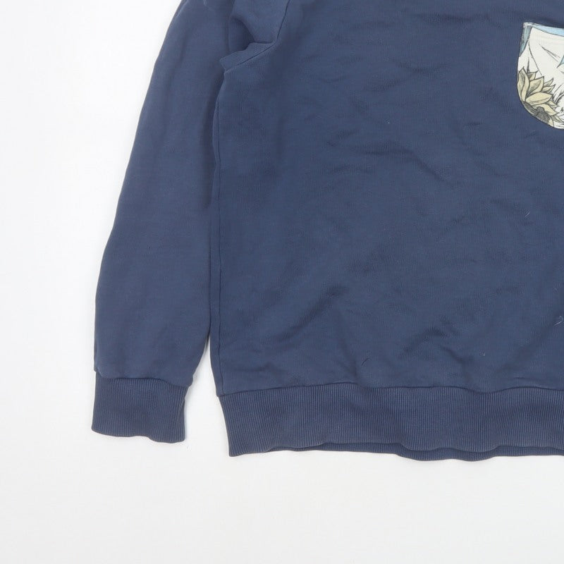 Element Unisex Adults Blue M Pullover Sweatshirt Floral Pocket Cotton