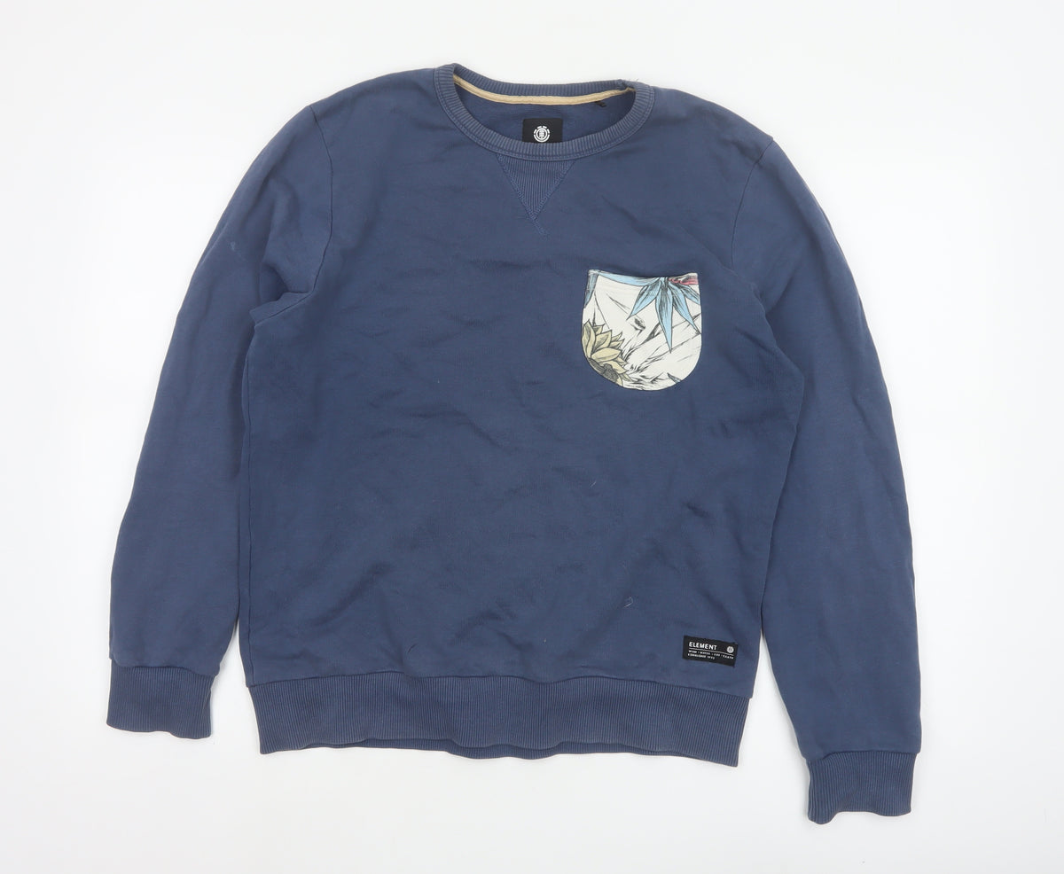 Element Unisex Adults Blue M Pullover Sweatshirt Floral Pocket Cotton