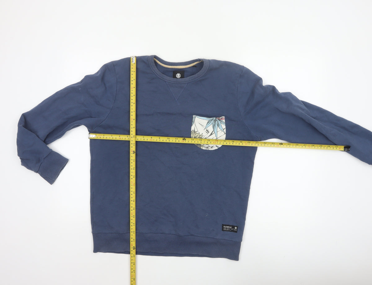 Element Unisex Adults Blue M Pullover Sweatshirt Floral Pocket Cotton