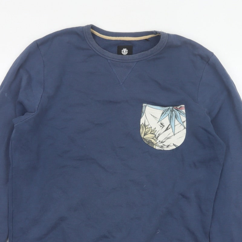 Element Unisex Adults Blue M Pullover Sweatshirt Floral Pocket Cotton