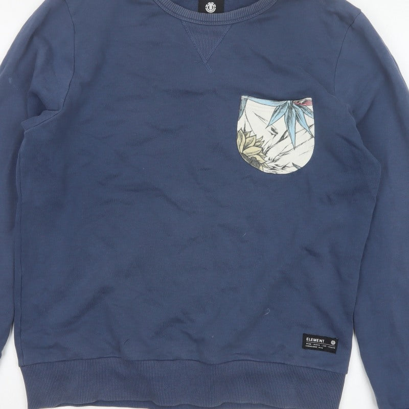 Element Unisex Adults Blue M Pullover Sweatshirt Floral Pocket Cotton