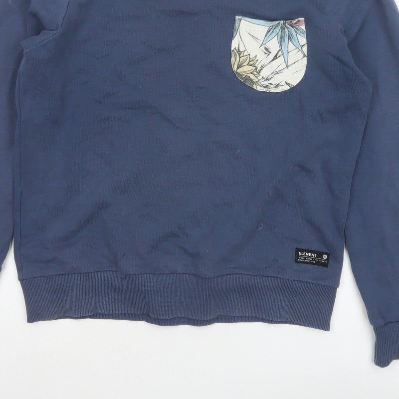 Element Unisex Adults Blue M Pullover Sweatshirt Floral Pocket Cotton