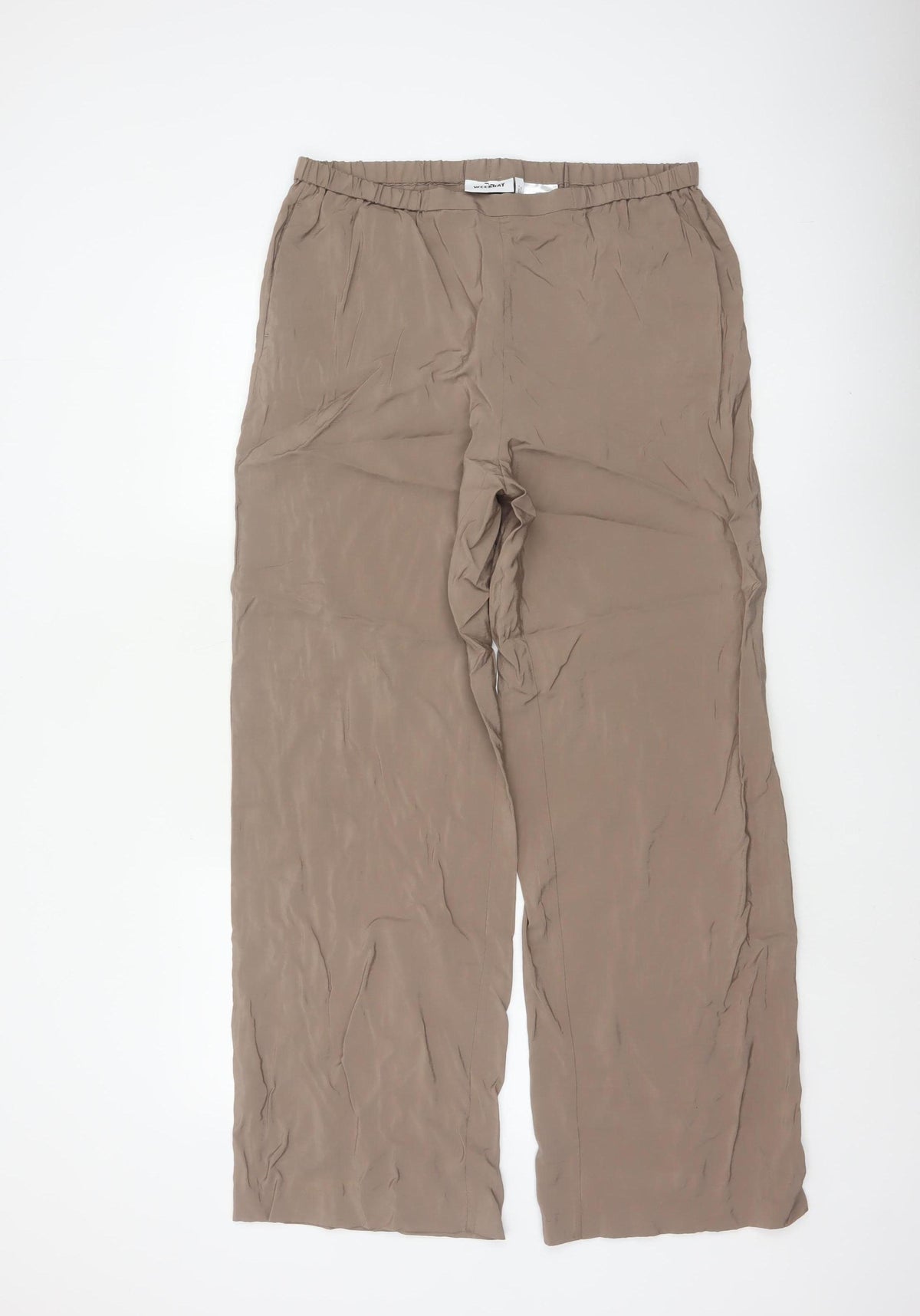 Weekday Women Beige M Wide-Leg Pull-On Viscose Trousers