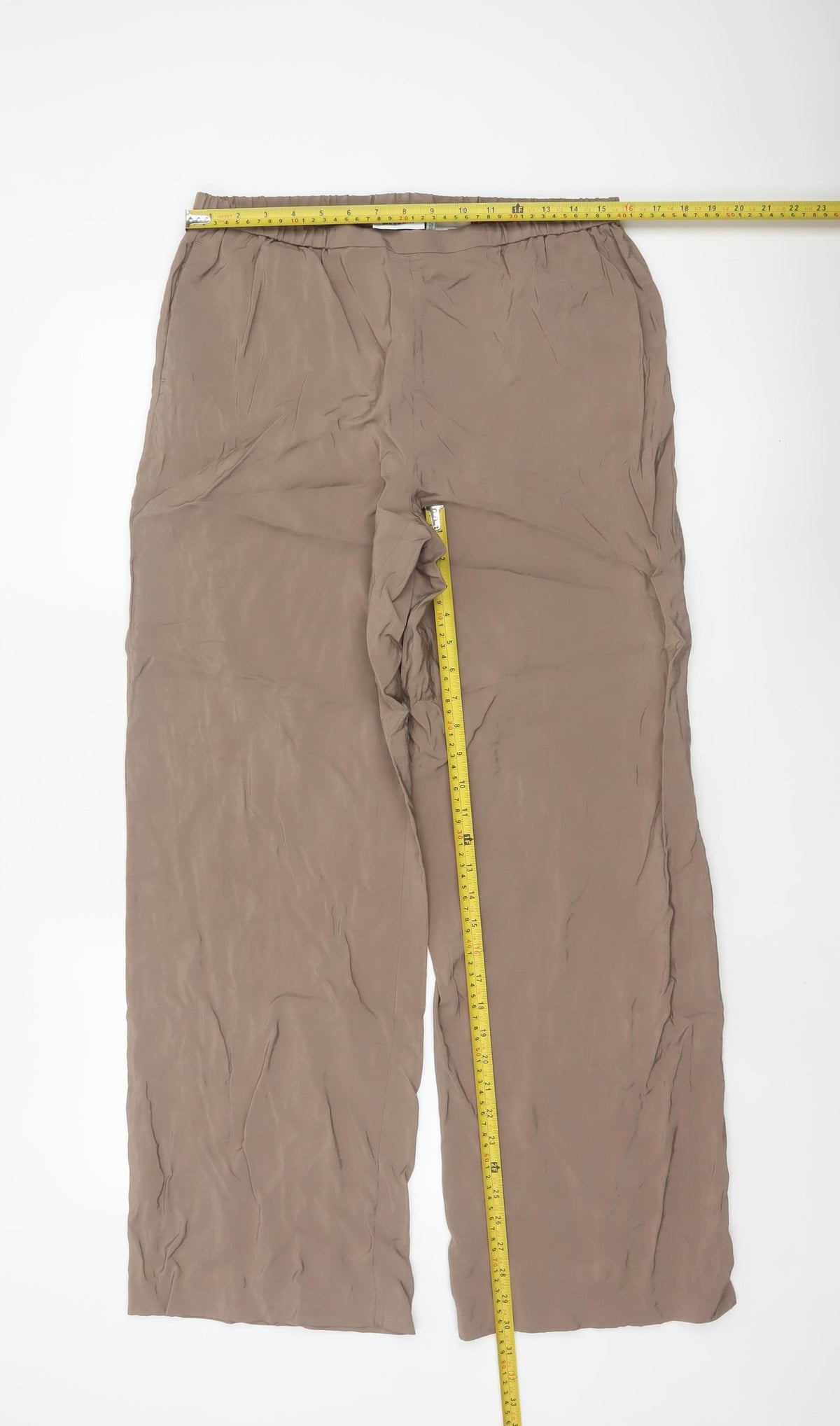 Weekday Women Beige M Wide-Leg Pull-On Viscose Trousers