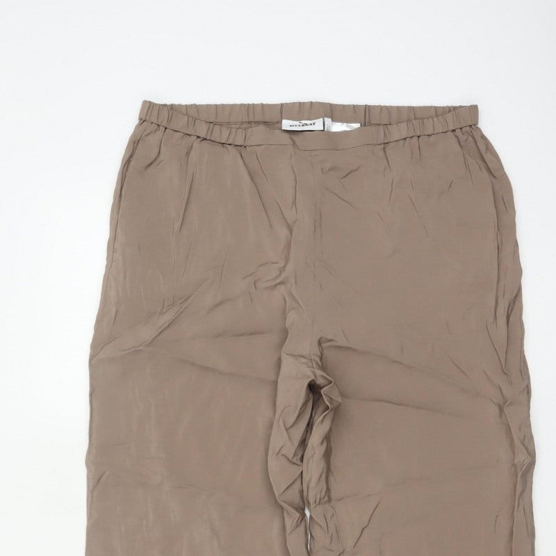 Weekday Women Beige M Wide-Leg Pull-On Viscose Trousers