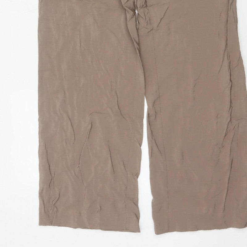 Weekday Women Beige M Wide-Leg Pull-On Viscose Trousers