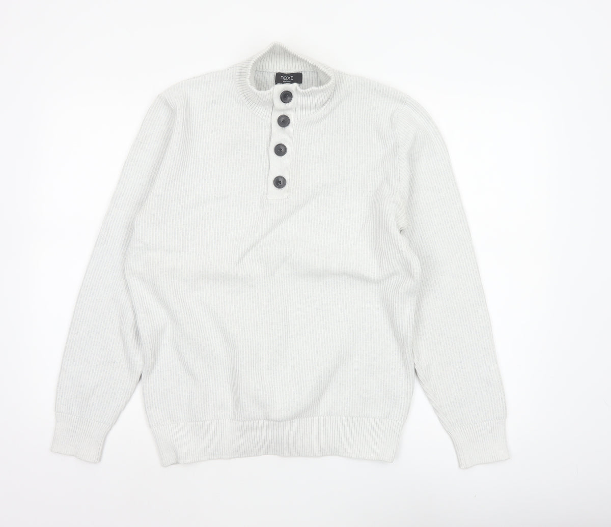 Next Men's Ivory L Henley Button High Neck Rib Knit Jumper